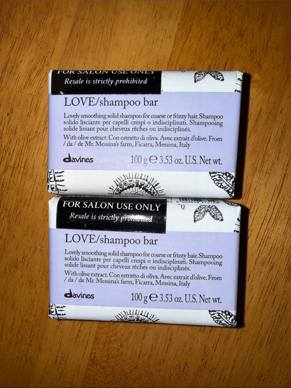 2 Davines LOVE Shampoo Bar - Lavender & White Packaging